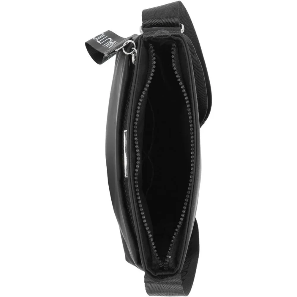Women's Black Enamel Nylon Crossbody Bag Purse with Adjustable Shoulder Strap